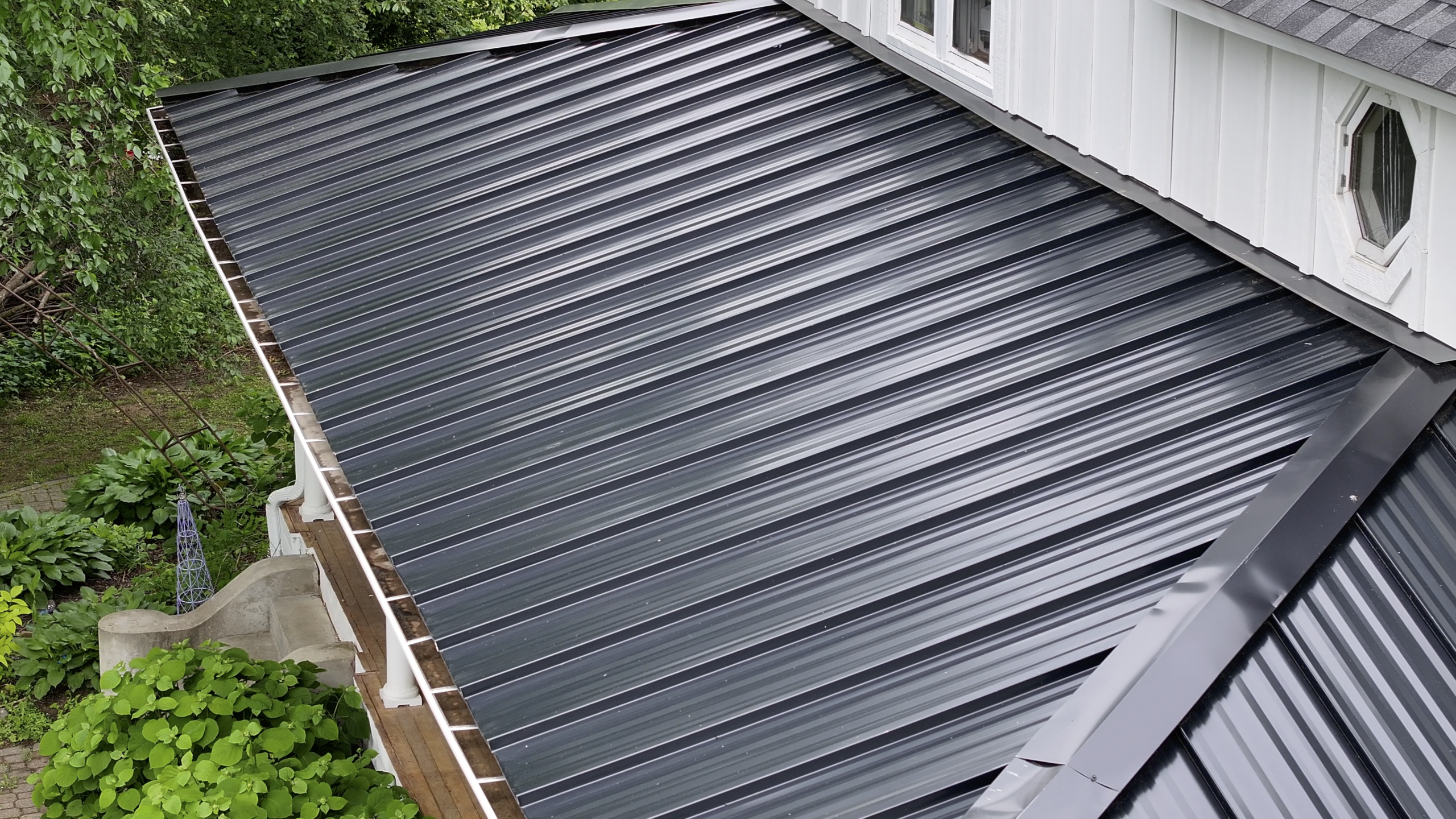 Metal roofing accents on a residential home