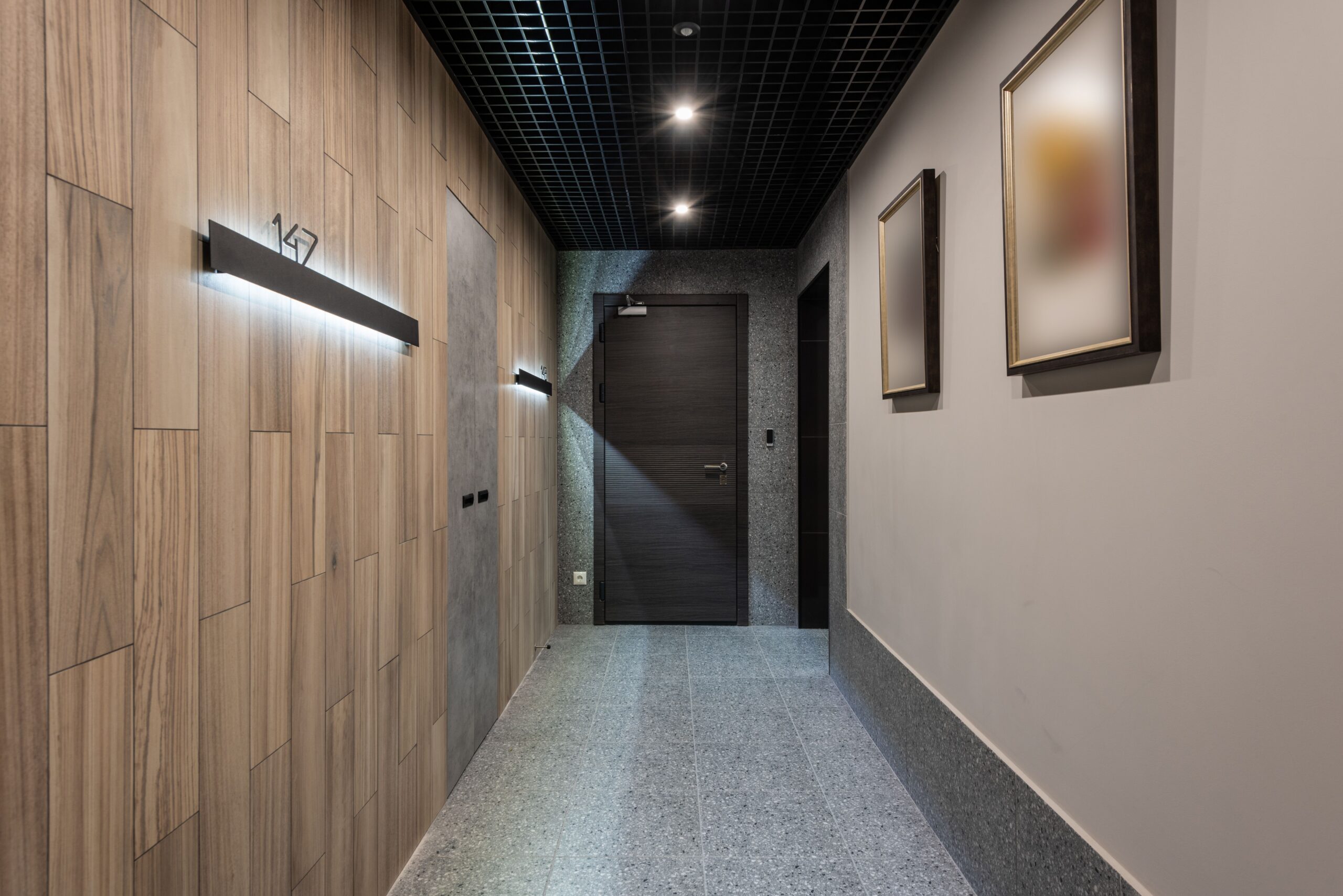 Finished basement with interior siding